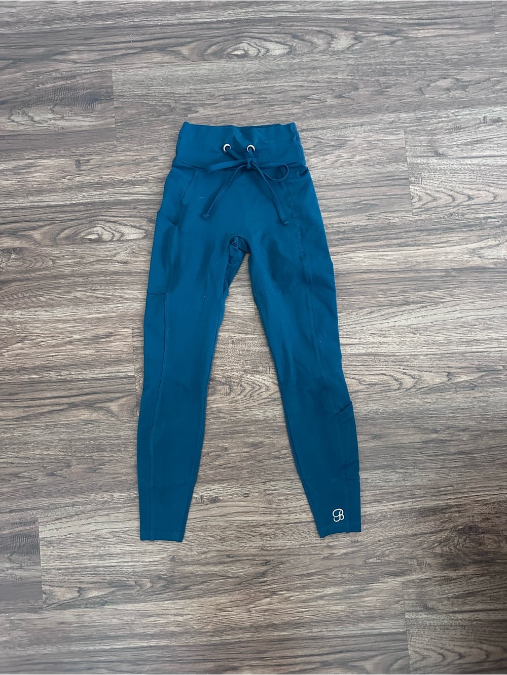 Teal High-Waist Active Leggings with Drawstring